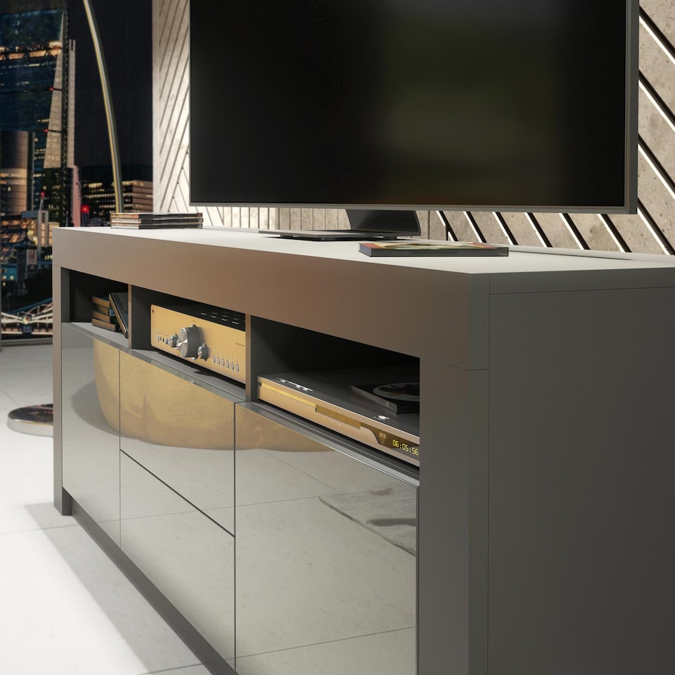 image 1 of TV Unit TV Stand Media Cabinet Sideboard Grey High Gloss Storage 160cm