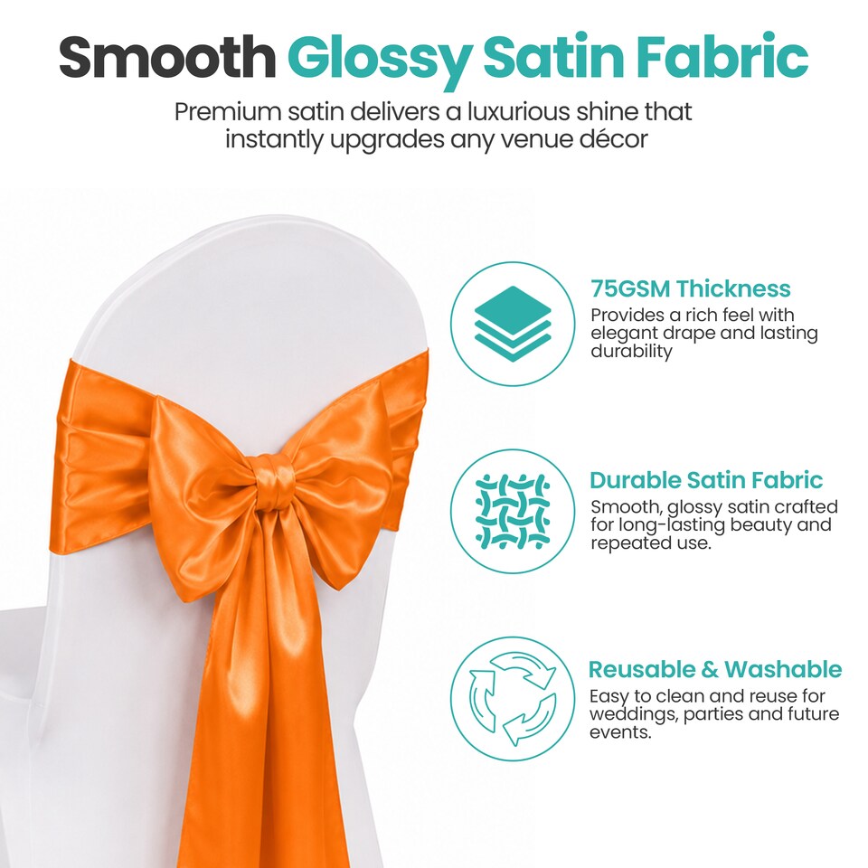 image 1 of 7"x108" Satin Chair Sash, Chair Sashes Hammed Edges Bow Tie - 1pc