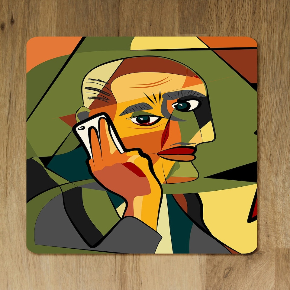 image 1 of portrait cubism art style,man calls on a phone (Placemat & Coaster Set)