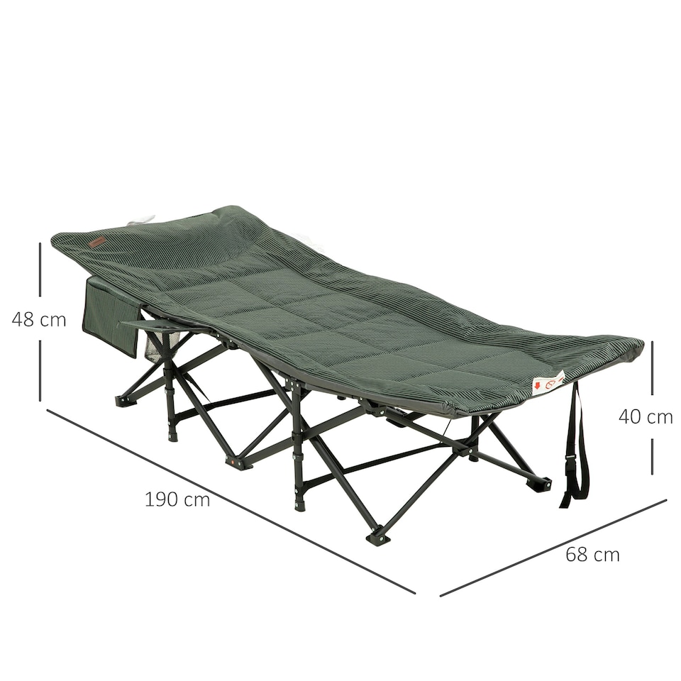 image 1 of Outsunny Camping Bed w/ Carry Bag, Magazine Bag & Cup Holder, Grey