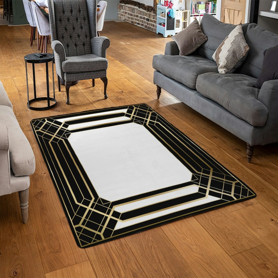 image 1 of Art Deco Black Frame (Rug) Black | Large: 140x200cm