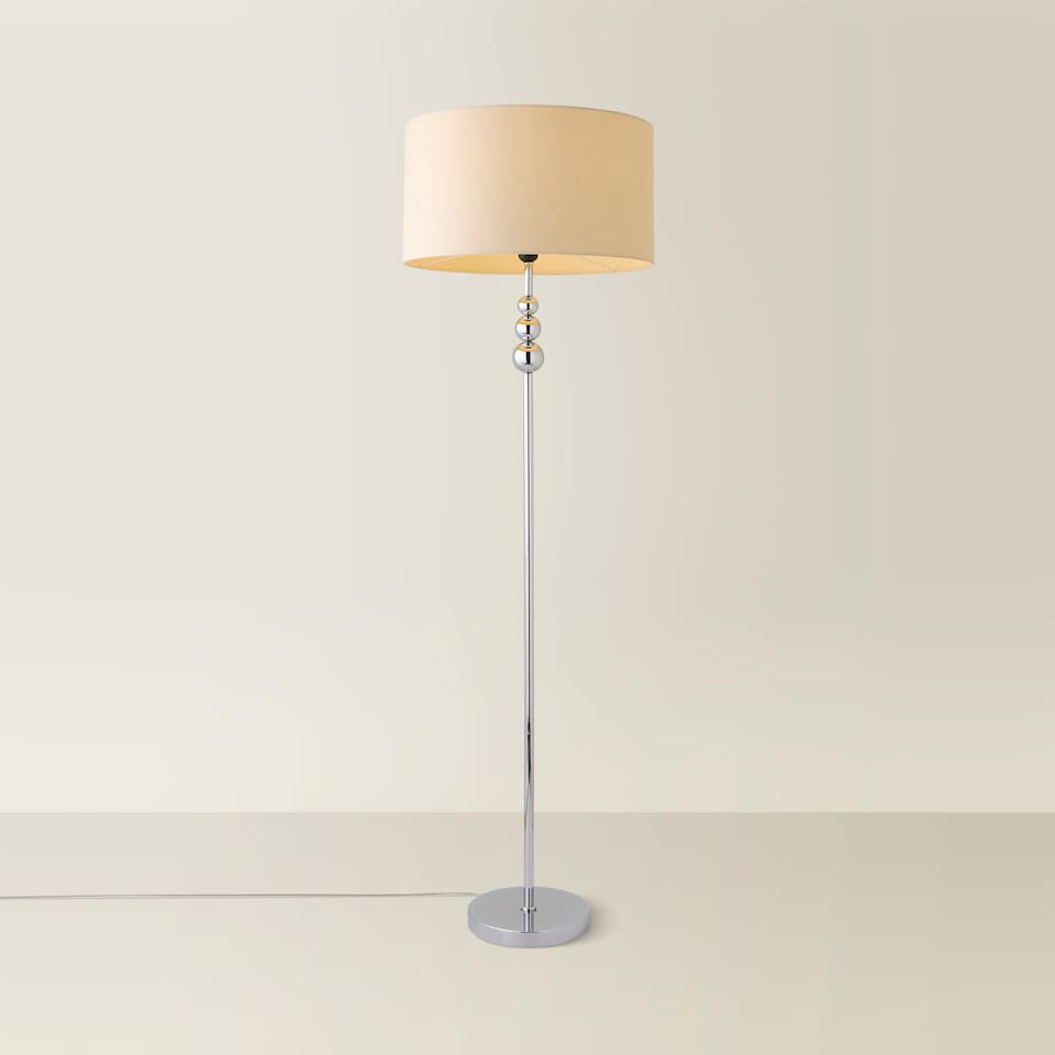 image 1 of ValueLights Marissa Natural Fabric Shade with Chrome Stacked Ball Floor Lamp | Cream