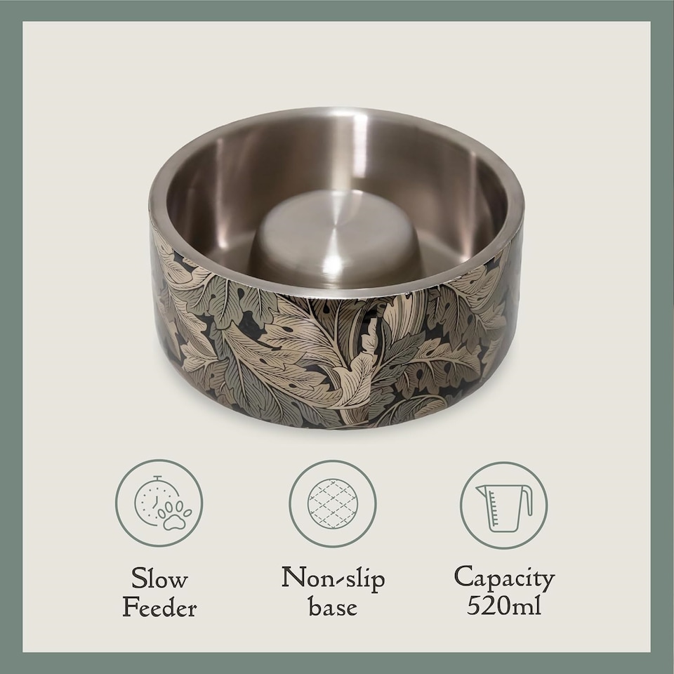 image 1 of Morris & Co Double Walled Slow Feeder Dog Food & Water Bowl Acanthus Print