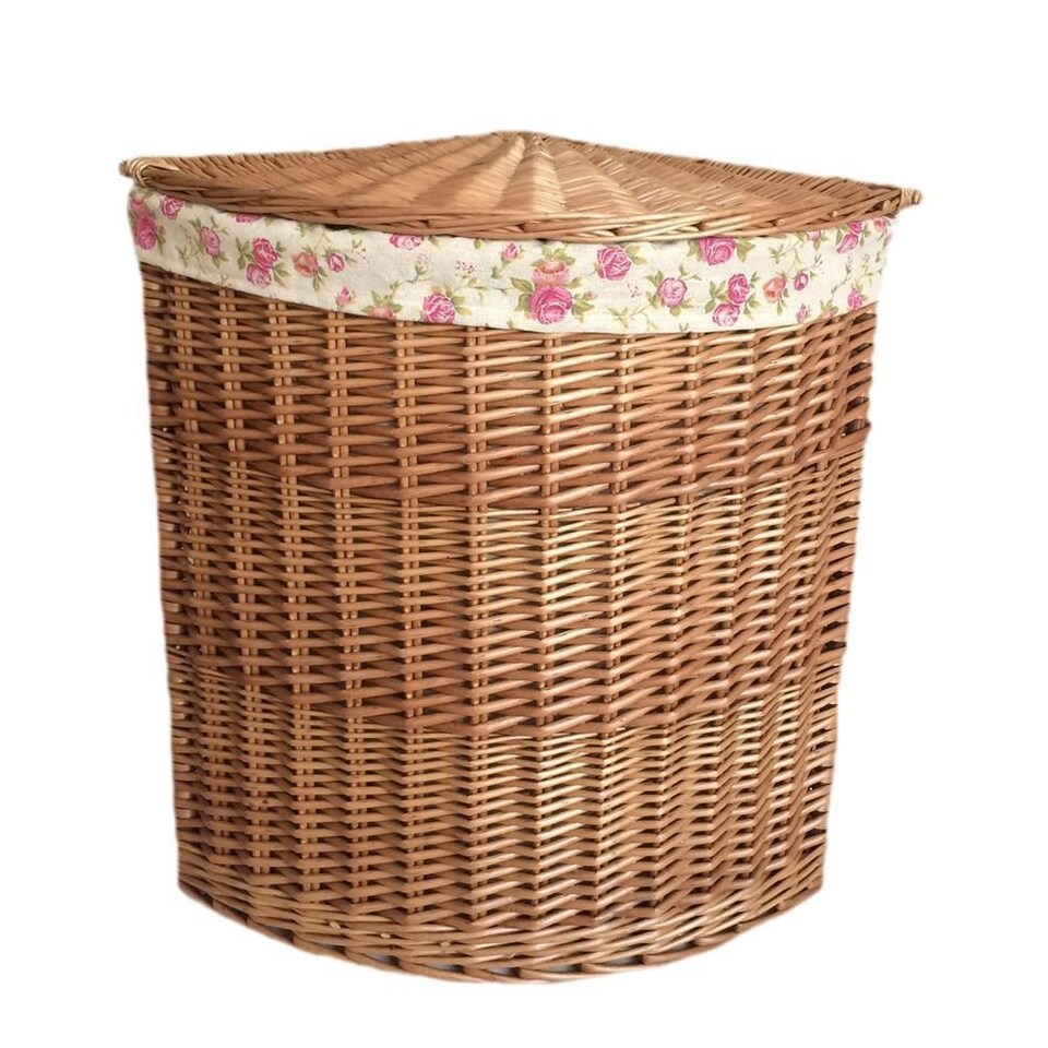 image 1 of Small Light Steamed Corner Laundry Baskets with Garden Rose Lining | Multi | Garden Rose