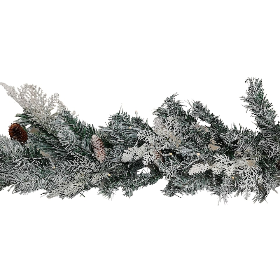 image 1 of 1.8m Snowy Christmas Garland with Pinecones 96 Tips and 50 Warm White LED Lights