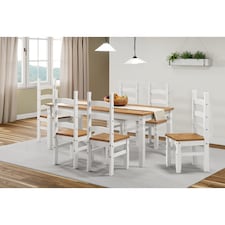 Mercers Furniture Corona White 6'0 Dining Table & 6 Chairs Set Solid Wood Mexican Pine Wooden Kitchen