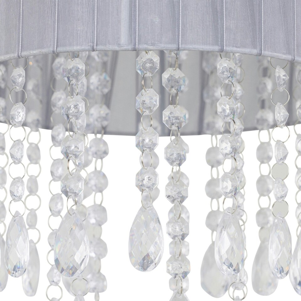 image 1 of First Choice Lighting Set of 2 Voile 25cm Jewelled Grey Ribbon Pendant Shades Grey | Clear