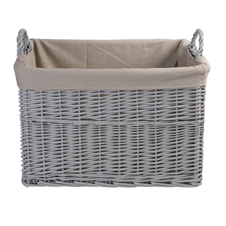 image 1 of Wickerfield Wicker Laundry Basket with Lining, Large Storage Basket with Handle, Home Storage for Washing, Toys, Nursery (Classic Grey, Rectangular, Medium)