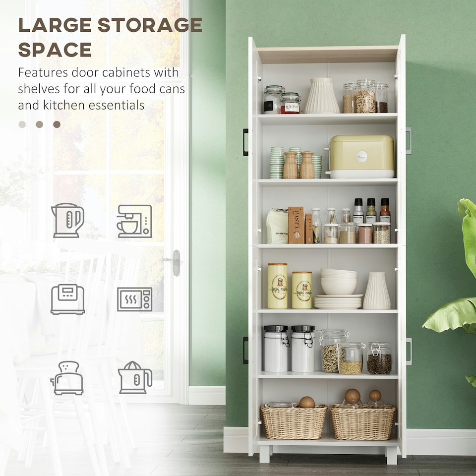 image 1 of HOMCOM Modern Kitchen Cupboard Storage Cabinet with 4 Shelves, White