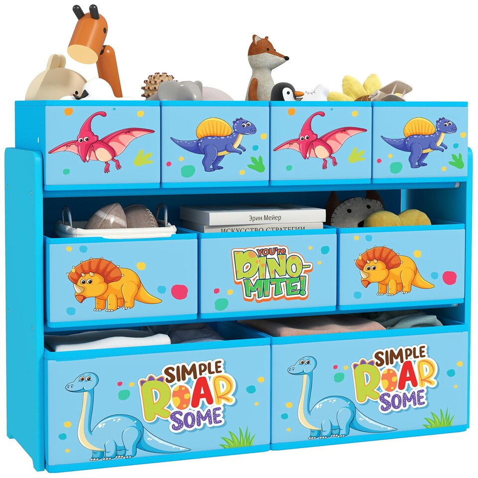 image 1 of AIYAPLAY 3-Tier Toy Organiser Shelf with 9 Storage Boxes for Bedroom, Blue