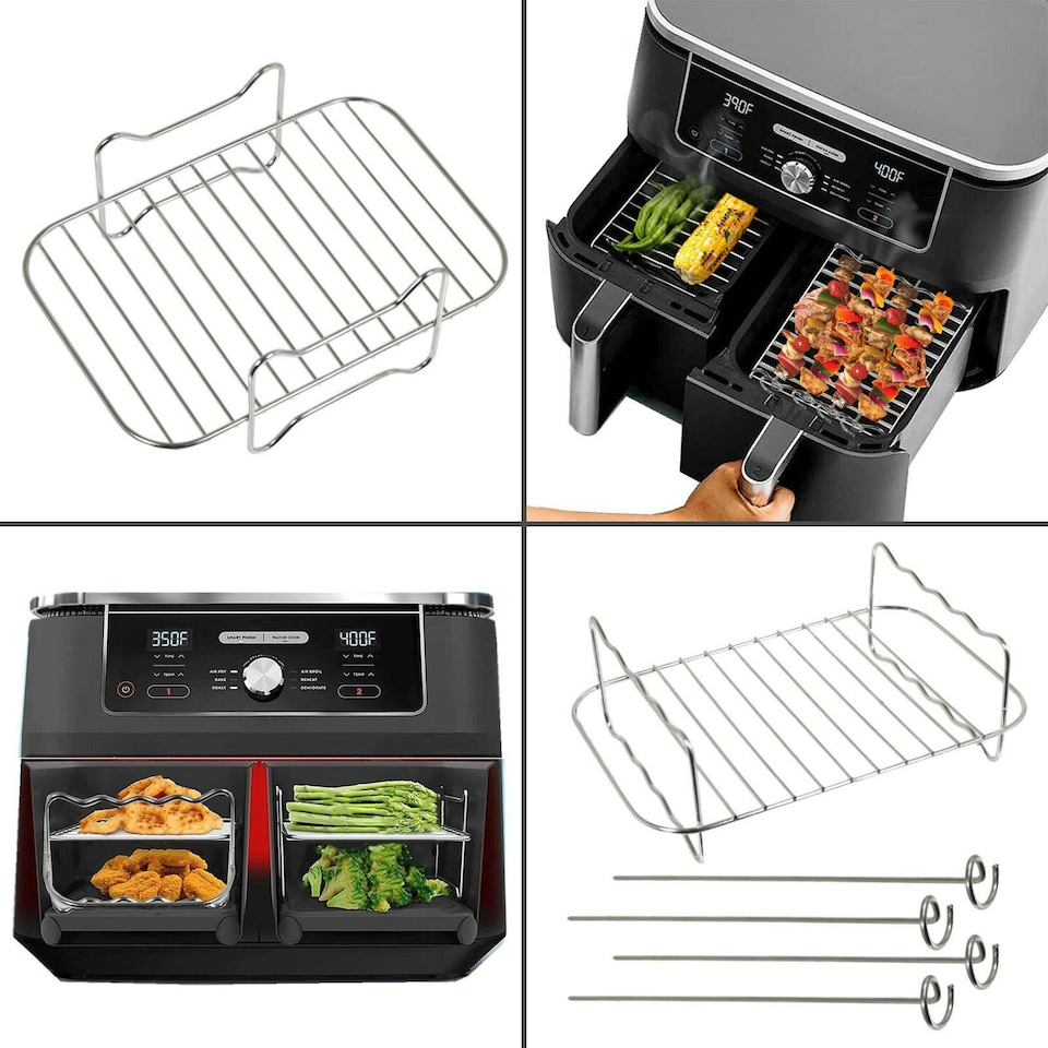 image 1 of SPARES2GO Basket Drawer Liner and Multi Layer Shelf Racks Skewer Rack Set for Air Fryer