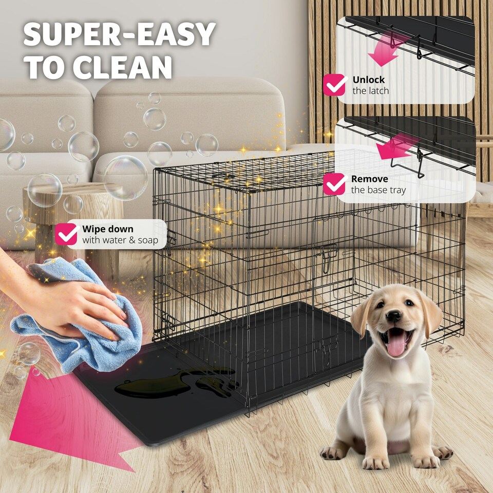 image 1 of Dog Crate Luna - foldable, robust steel mesh, double locked doors - 48x78x52.5cm