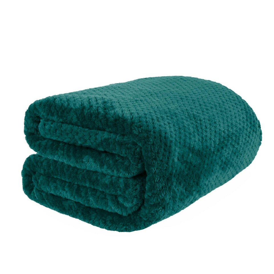 image 1 of OHS Luxury Waffle Honeycomb Mink Warm Blanket, 200x240cm - Teal Blue