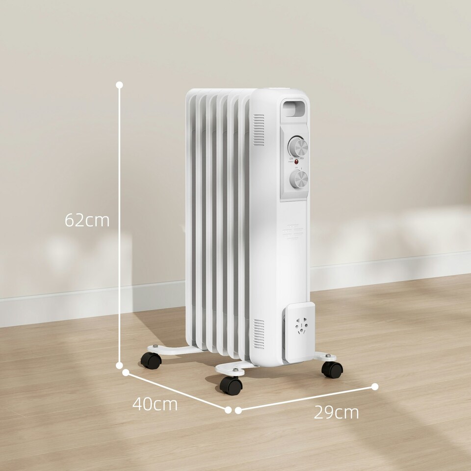 image 1 of HOMCOM 1500W 7 Fin Oil Filled Heater Radiator for Home, White
