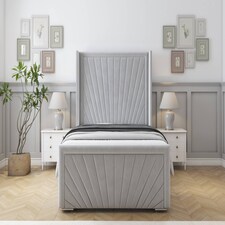Sloomy Rutherford Silver Plush Bed Frame With 50" Upholstered Wingback Headboard 4' Small Double