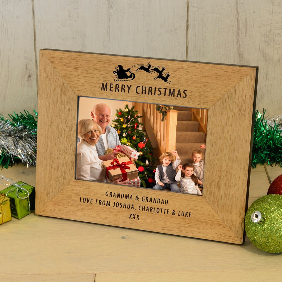 image 1 of Personalised Merry Christmas Wood Picture Frame 6x4 for Parents