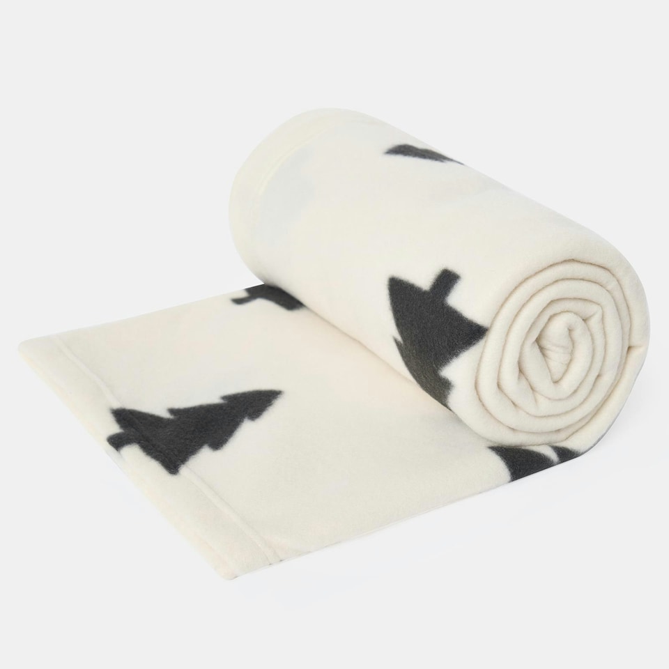 image 1 of OHS Christmas Tree Polar Print Fleece Blanket Throw, 120x150cm - White