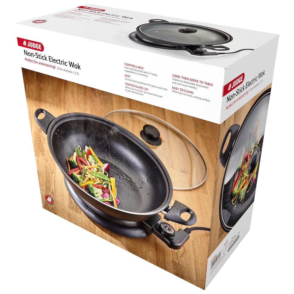 image 1 of Judge Electric Family Wok 32cm Non-Stick with Lid 1500W