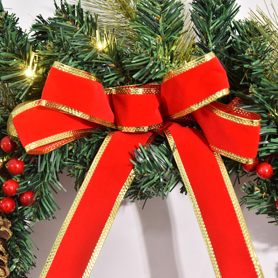 image 1 of HOMCOM Pre-Lit Artificial Christmas Door Wreath Holly Garland Decor 20 LED