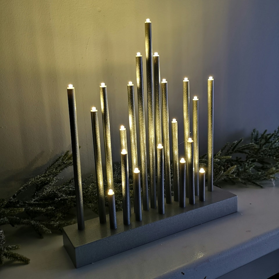 image 1 of 25cm Premier Christmas Candlebridge with 20 LEDs & Timer in Silver Battery Operated
