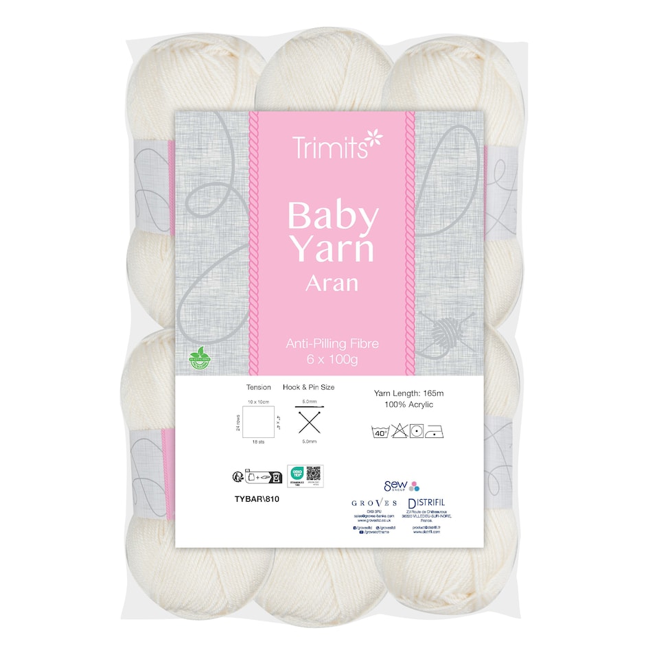 image 1 of Trimits Aran Knitting Yarn 6 x 100g Acrylic Knitting & Crochet Wool Soft Touch Machine Washable OEKO-TEX