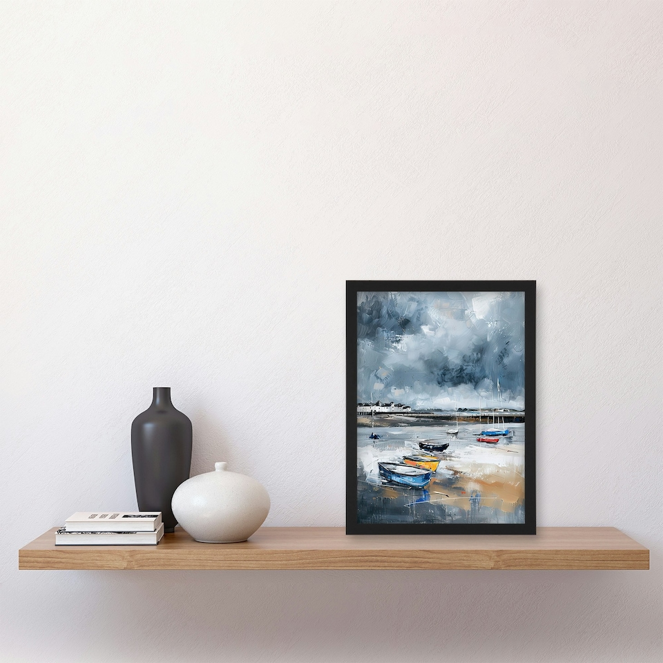 image 1 of Fishing Boats Yorkshire Coast Beach East Black Framed Wall Art Print A4