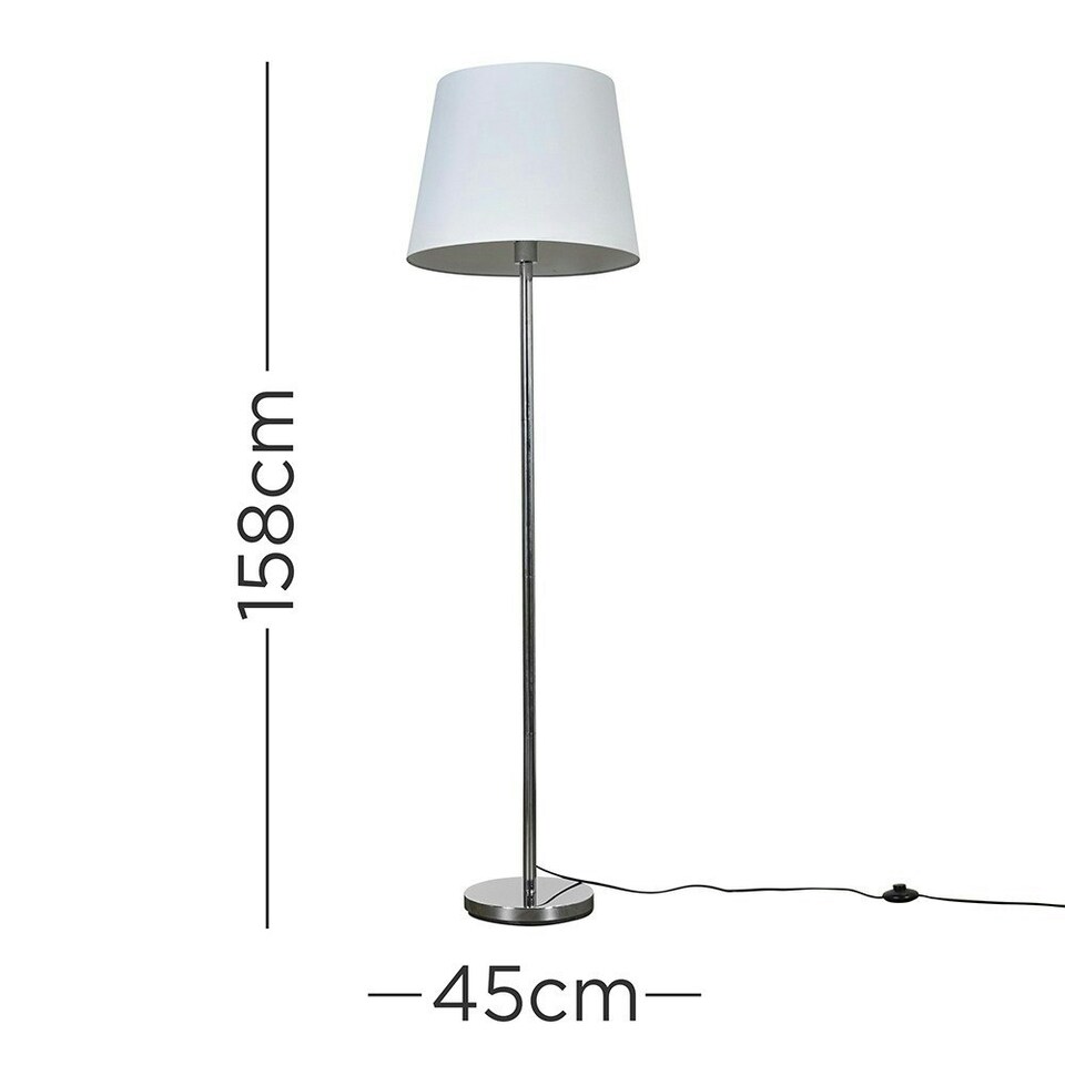 image 1 of ValueLights Modern Polished Chrome Metal Standard Floor Lamp With White Shade