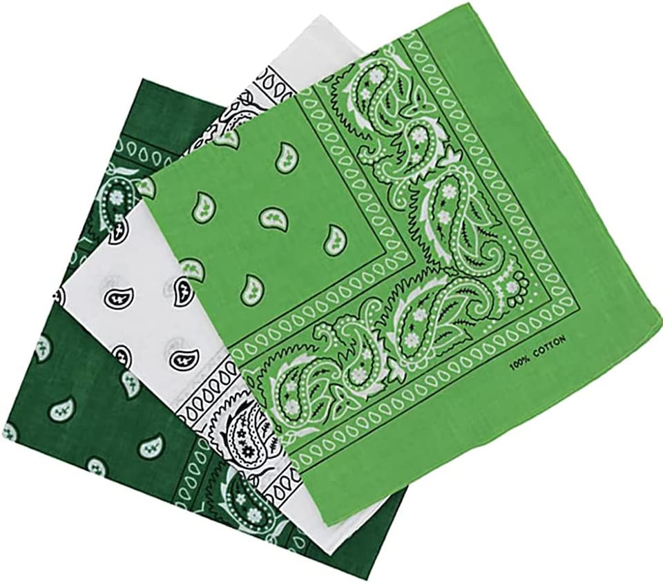 KAV 55x55cm Set of 3 Bandanas face mask Assorted Paisley Bandana - Head Wrap Scarf Wristband for Outdoor Sports, Hiking, Cycling (White, Light Green, Dark Green)