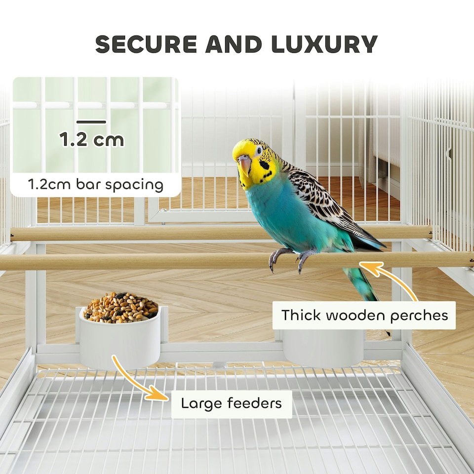 image 1 of PawHut Bird Cage Parrot Cage with Rolling Stand Acrylic Viewing Panels White
