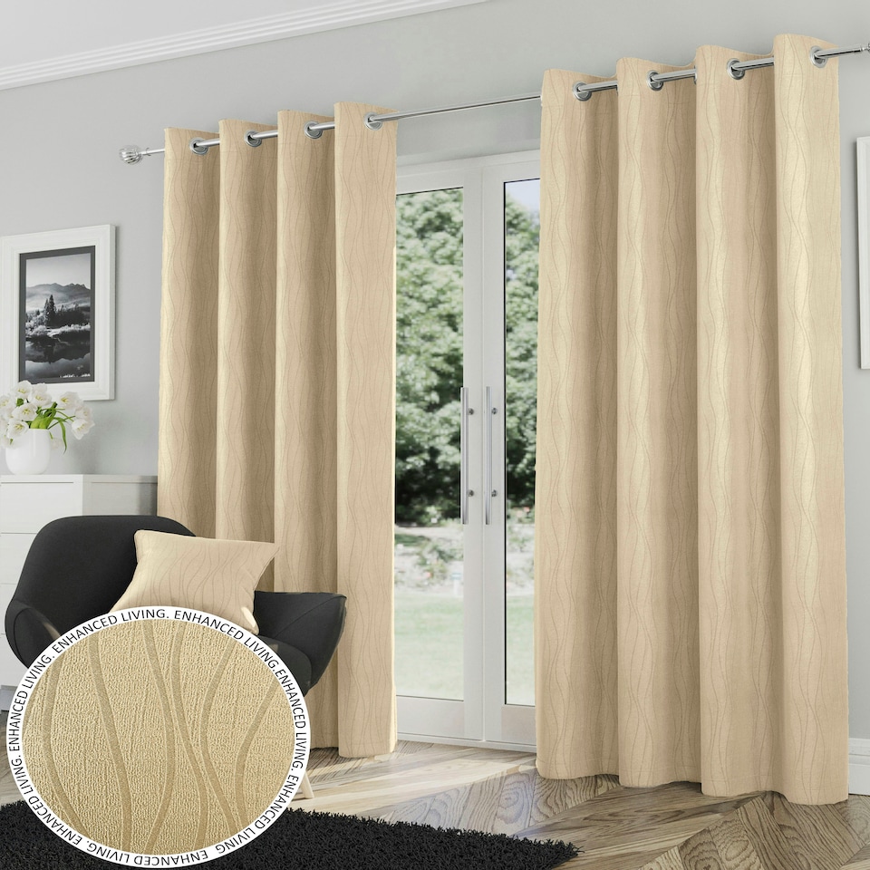 image 1 of Goodwood Cream Curtains 46 x 54 inch (117 x 137 cm) Room Darkening Eyelet Thermal Noise Reducing Curtains for Bedroom and Living Room