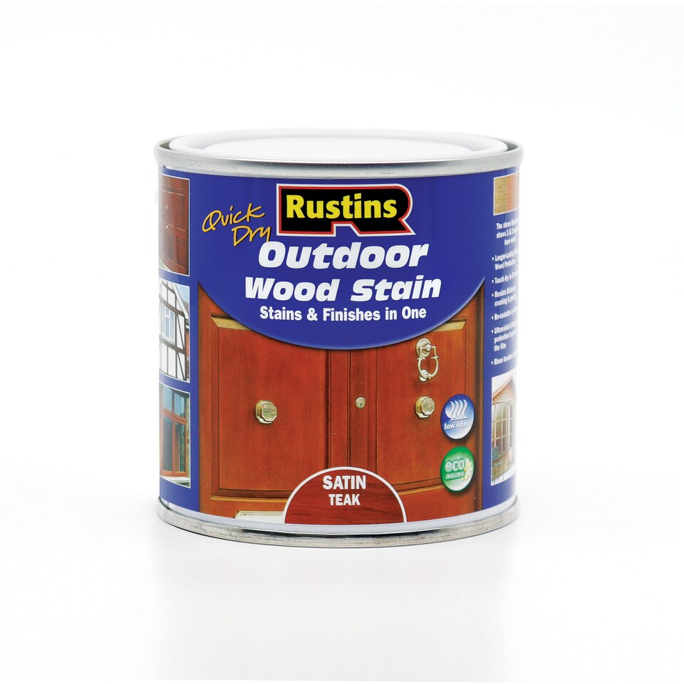 image 1 of Rustins Quick Dry Outdoor Wood Stain Satin Teak 250ml | Brown | 1