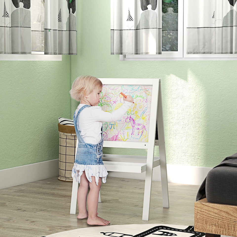 image 1 of AIYAPLAY 2-in-1 Double-Sided Easel for Kids, with Storage Shelf | White | White