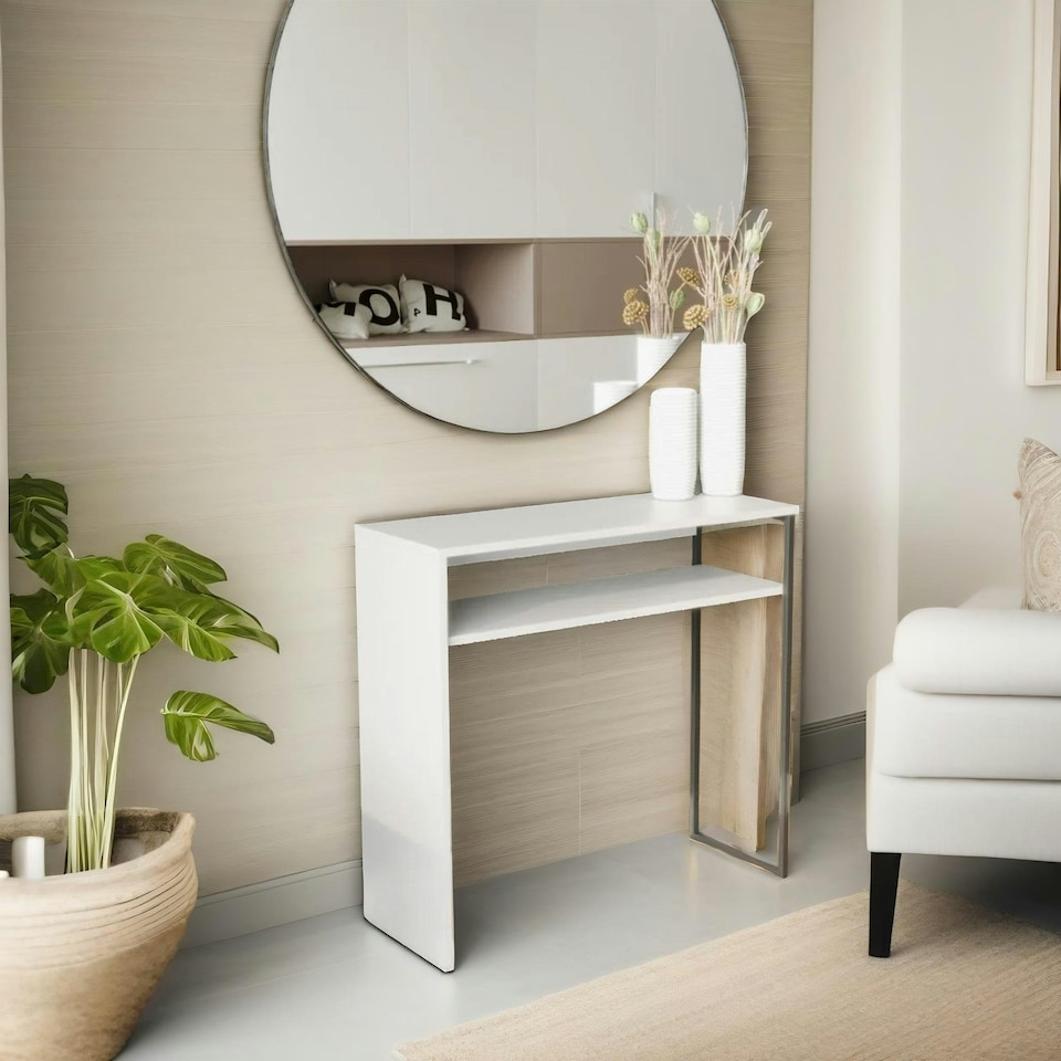 image 1 of 2 Tier Hallway Console Table With Steel Frame White White