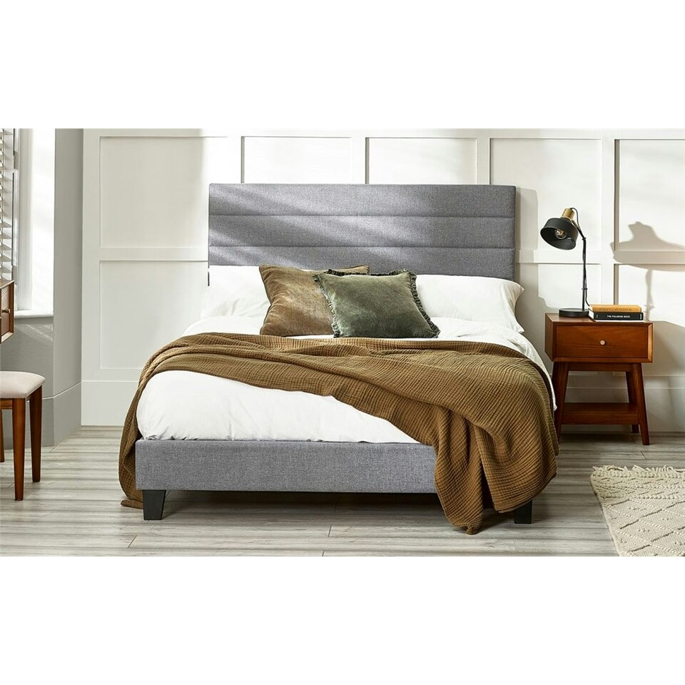 image 1 of Premium Grey Linen Bed with a Horizontal Tufted Headboard - Double 4ft 6" (135cm)