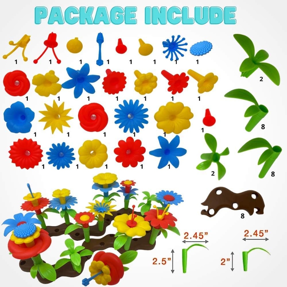 image 1 of Desire Deluxe Girls Toys for 3 Year Old Kids Flower Build A Garden Toy Building Blocks Set for Baby, Children - Indoor & Outdoor Floral Arrangement for Kids 54pc