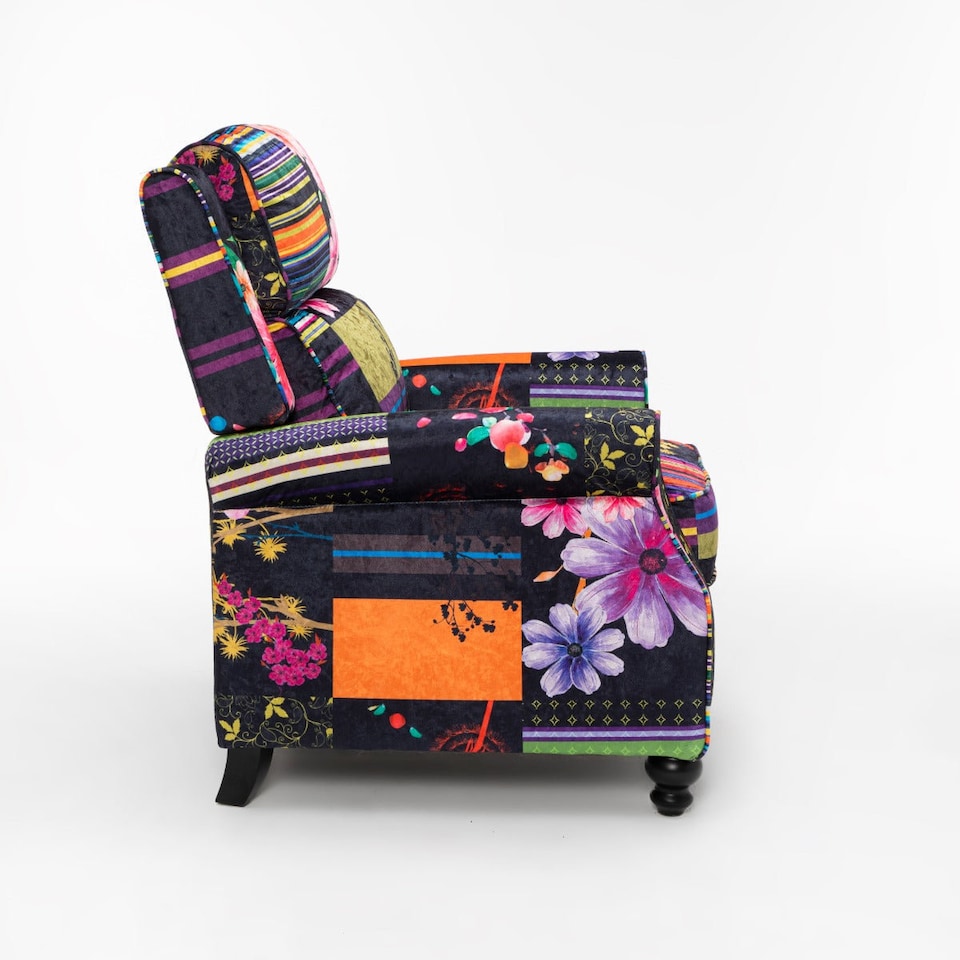 image 1 of Fabric Black Patchwork Mary Manual Recliner Chair