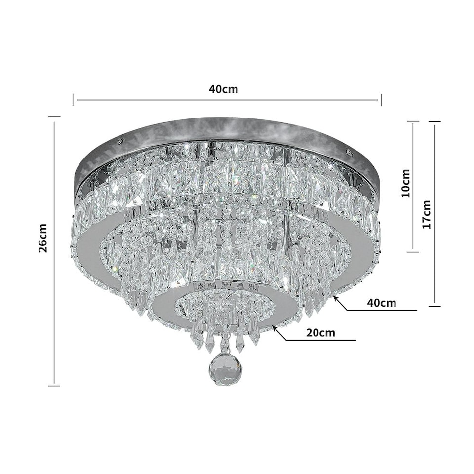 image 1 of Living and Home Round Crystal Ceiling Light | Chrome