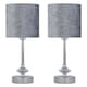 image 1 of First Choice Lighting Set of 2 Chrome Jewelled Table Lamp with Grey Crushed Velvet Shades Chrome | Grey