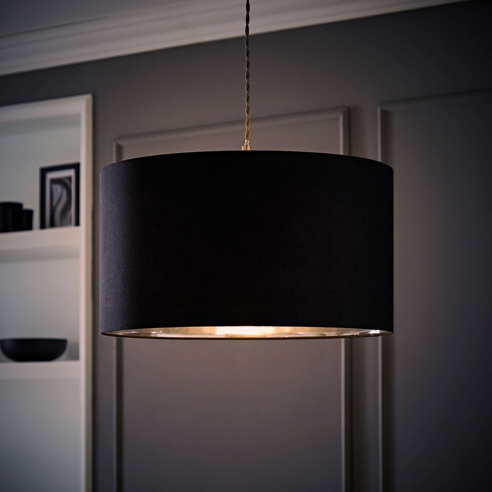 image 1 of ValueLights Reni Large Black Fabric Chrome Inner Lamp Shade | Black