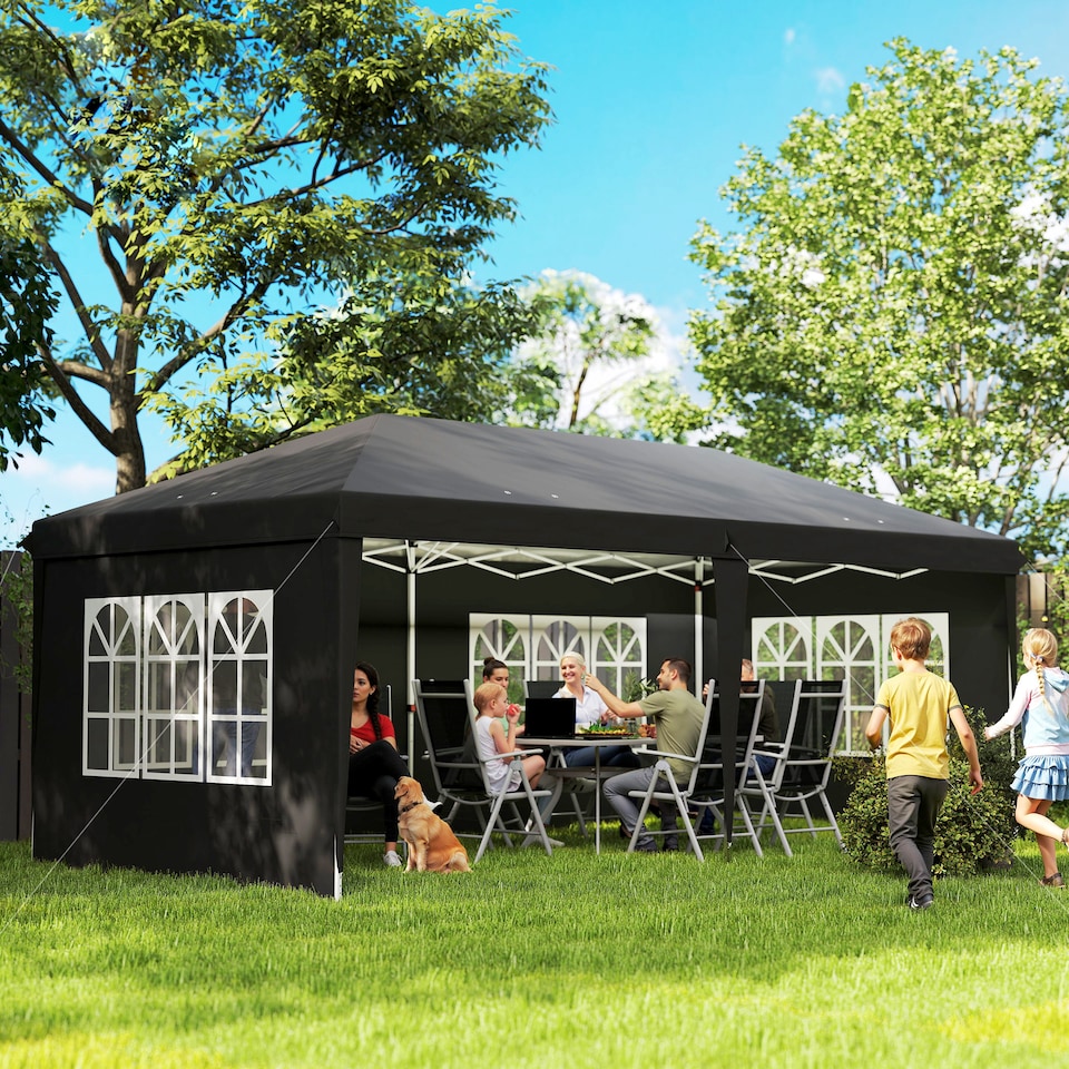 image 1 of Outsunny 3 x 6m Garden Pop Up Gazebo, Height Adjustable Marquee Party Tent with Sidewalls, Storage Bag, Black