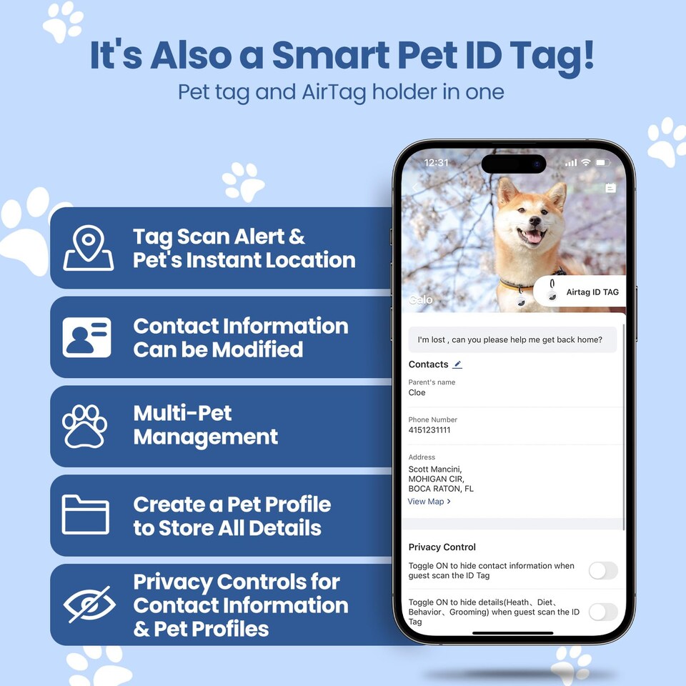 image 1 of AirTag Holder & Collar for Pets GPS Tag & App with Smart QR ID