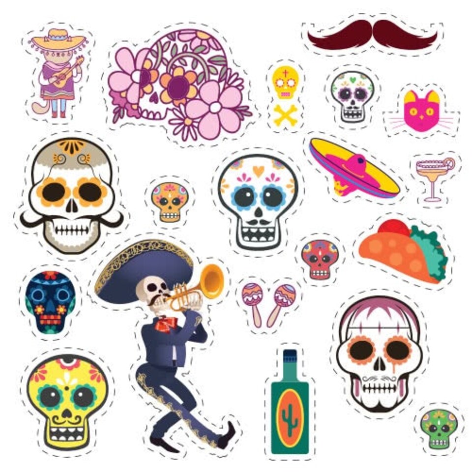 Halloween Day Of The Dead Skeleton With Trumpet Cutting Sheet PVC Party Sign Decoration 133cm x 133cm