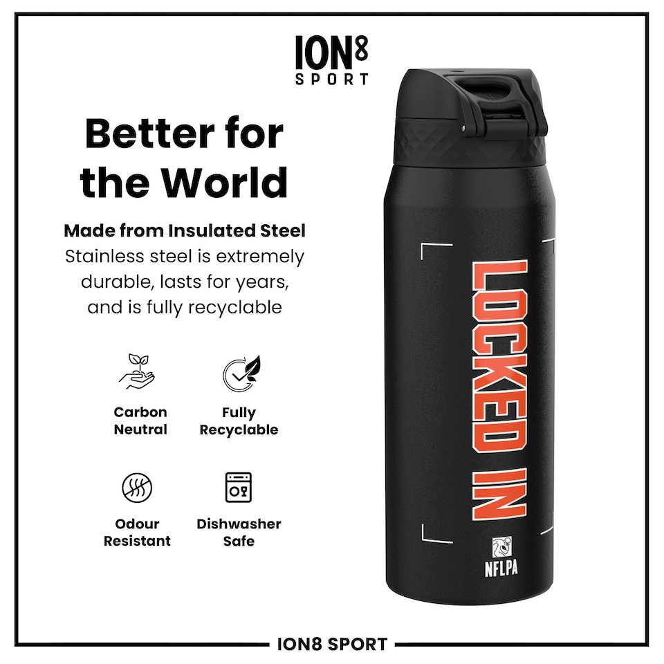 image 1 of NFL x Sports, Vacuum Insulated Steel Bottle, Series, 750ml (24oz) | Black | NFLPA Locked In Joe Burrow | One Size