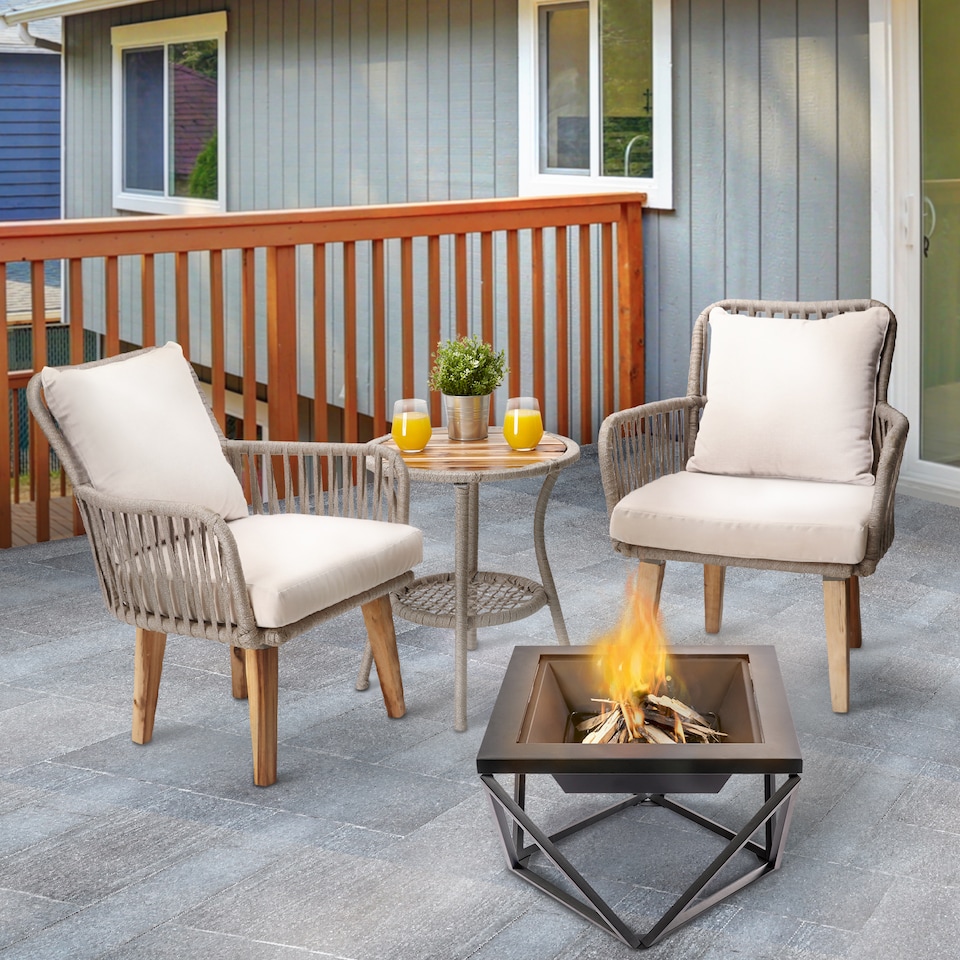 image 1 of Teamson 60cm Wood Burning Fire Pit with Spark Screen & Fire Poker