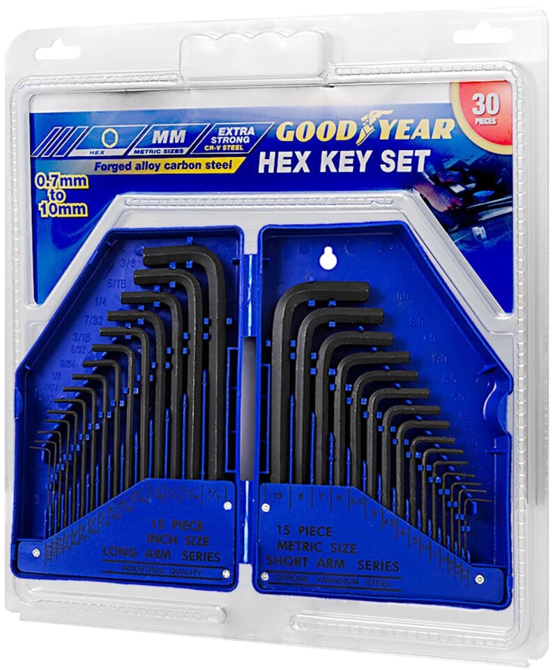 image 1 of Goodyear 30 pc Metric & Imperial Hex Allen Key Long Set Kit Allan Alan Alen | Blue