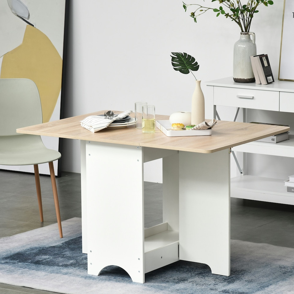 image 1 of HOMCOM Drop-Leaf Dining Table Folding Desk Bar Table with Storage Shelf
