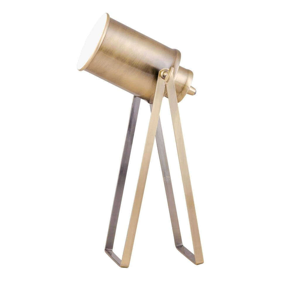 image 1 of First Choice Lighting Set of 2 Antique Brass Tripod Spotlight Style Table Lamp Bronze