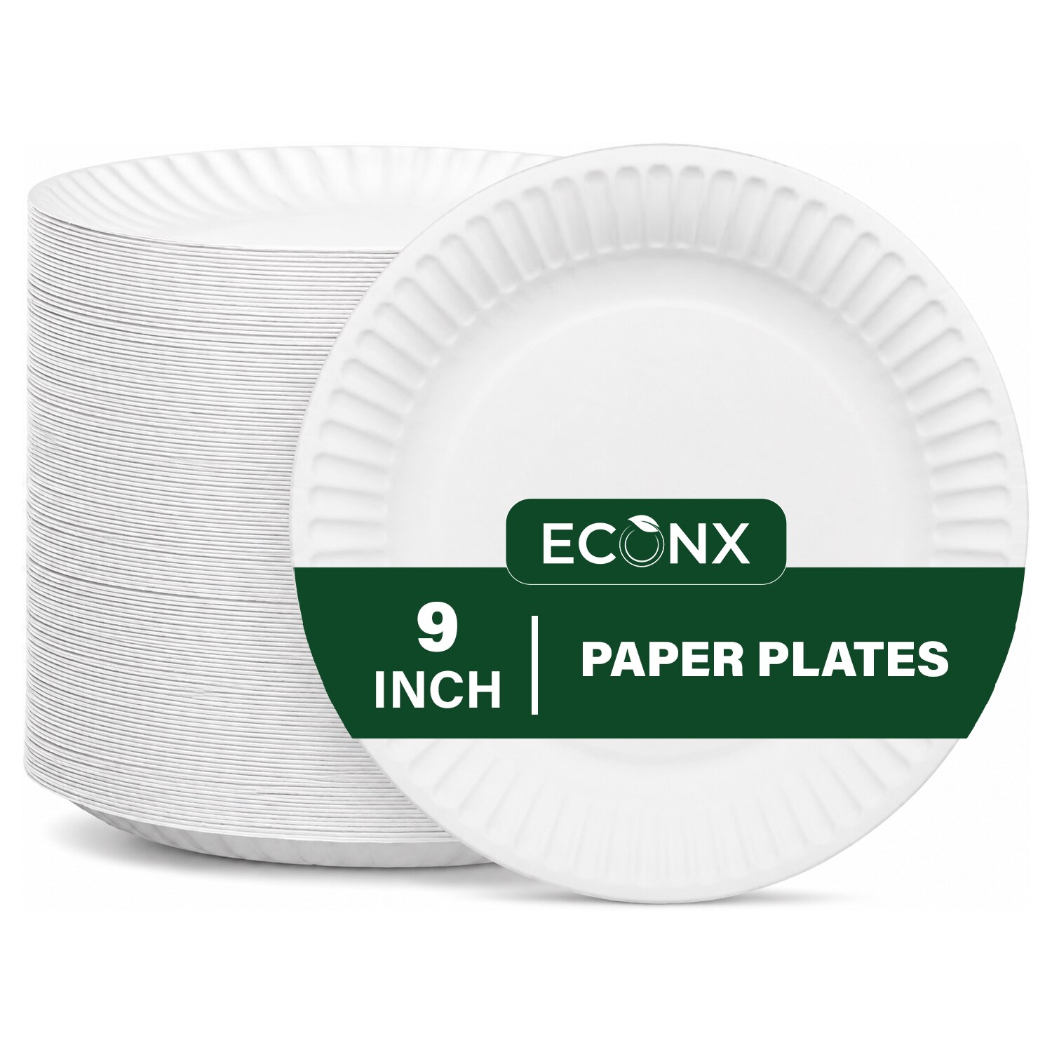 ECONX 9"(23cm) Disposable Paper Plates Heavy Duty Biodegradable Party Plates in White | Size: 100 Pieces