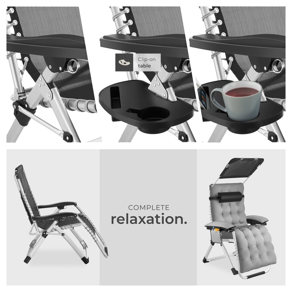 image 1 of Sun Lounger Cirrus with Plush Padding, Built-in Sun Shade and Folding Function | Grey | light grey | One Size | 1