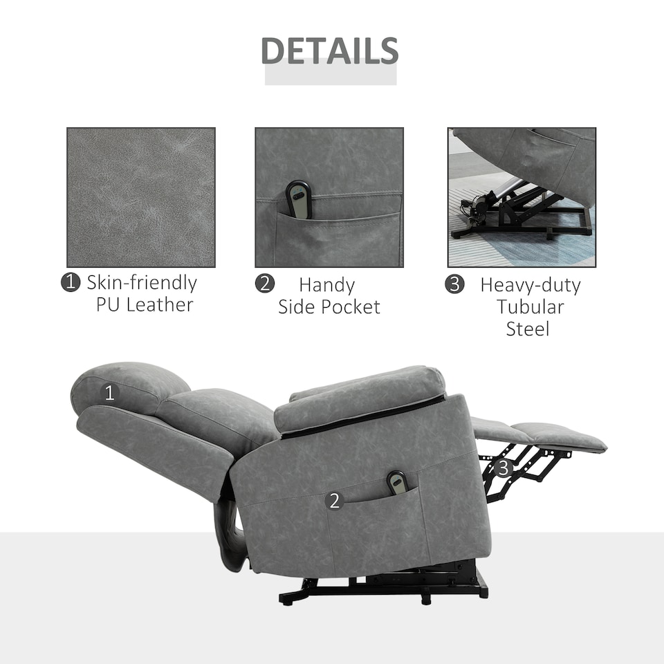 image 1 of HOMCOM Power Lift Chair Electric Riser Recliner with Remote Control, Grey